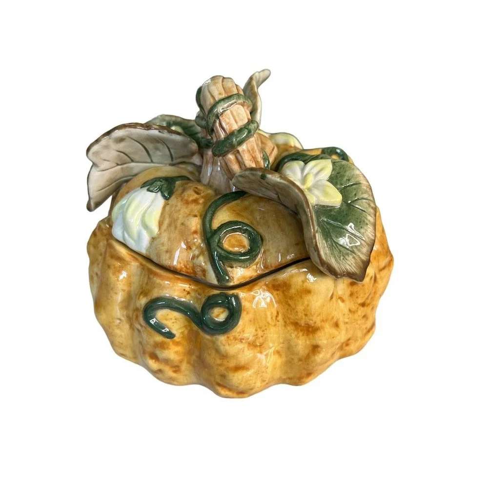 Vtg Fitz & Floyd Garden Gourmet Pumpkin Fall Harvest Bowl Lid Thanksgiving Gourd
